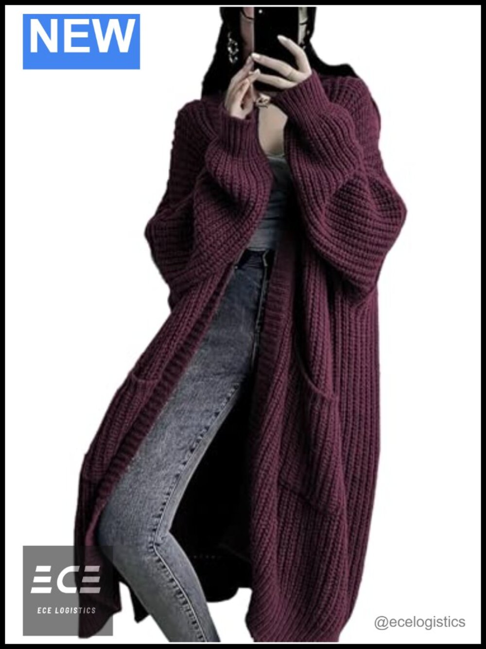 Open Front Chunky Cable Knit Long Cardigan Duster with Pockets